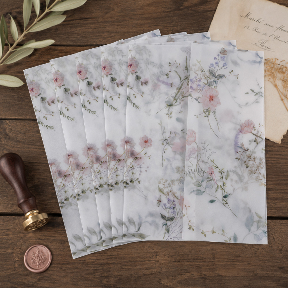 Wedding Envelopes - 20/50 ชิ้น กระดาษเวลลัมห่อพร้อมลายดอกไม้สีน้ำ, ซองจดหมายพับเวลลัม DIY, แจ็คเก็ตเวลลัมลายดอกไม้สมัยใหม่,