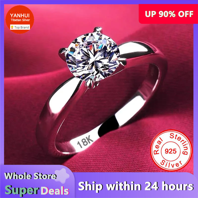 Wedding Zone - ที่มีใบรับรองหรูหรา18พันสีขาวทองแหวน, 100%แข็งเงิน925แหวน,ที่มีคุณภาพสูงเซอร์โคเนียเพชรแหวนแต่งงานสําหรับผู้หญิง