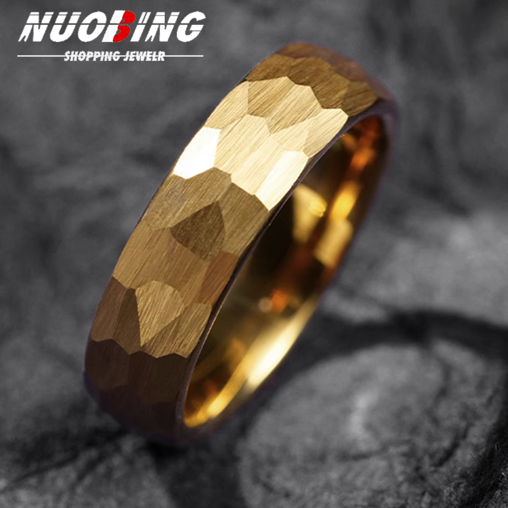 Wedding Zone - Hammered Multi-faceted แหวนไทเทเนียมสําหรับผู้ชายผู้หญิงสีดําสแตนเลสคู่แหวนเครื่องประดับหมั้น