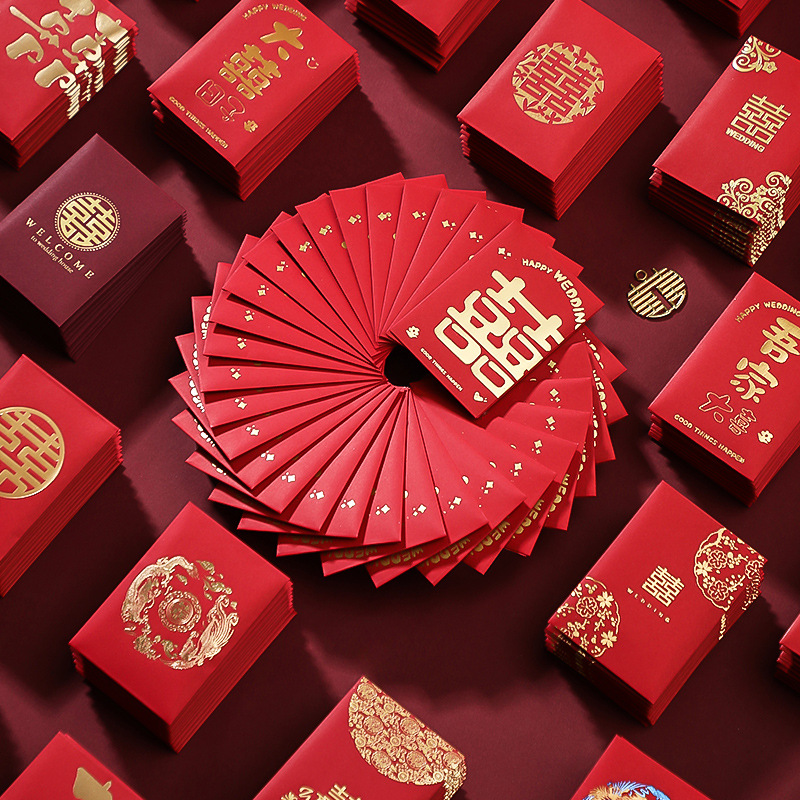 Wedding Envelopes - ซองสีแดงตรุษจีน50ชิ้นกระเป๋าสตางค์น่ารักลายกระดาษของขวัญซองกระเป๋าใส่เงินซองจีนงานแต่งงานเทศกาลฤดูใบไม้ผลิ