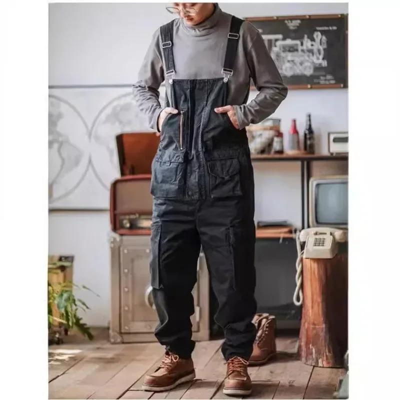 Wedding Job - แบรนด์อินเทรนด์ตรงหลายกระเป๋าทํางาน Overalls ผู้ชายสีเขียวอ่อน Hip-Hop Jumpsuit คู่กางเกง