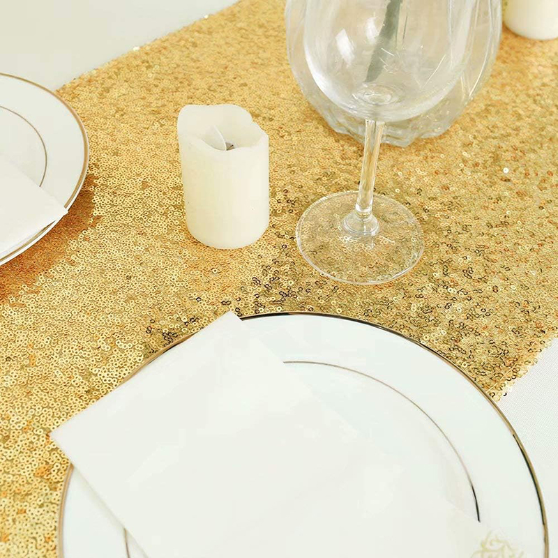 ผ้าปูโต๊ะปักเลื่อมสีทองสำหรับต - Table Runner Sequin บทวิจารณ์และราคา