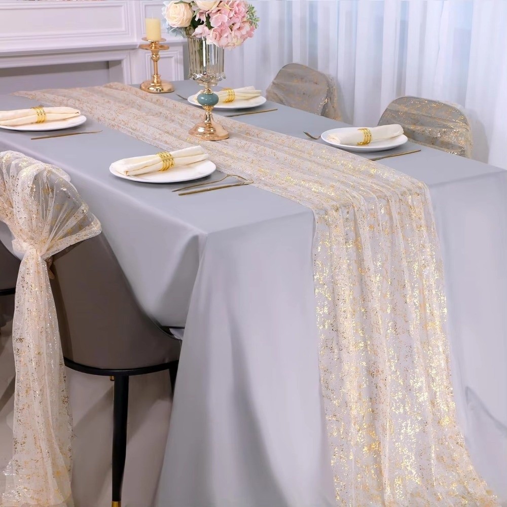 ผ้าปูโต๊ะปักเลื่อมสีทองสไตล์ยุ - Table Runner Sequin บทวิจารณ์และราคา