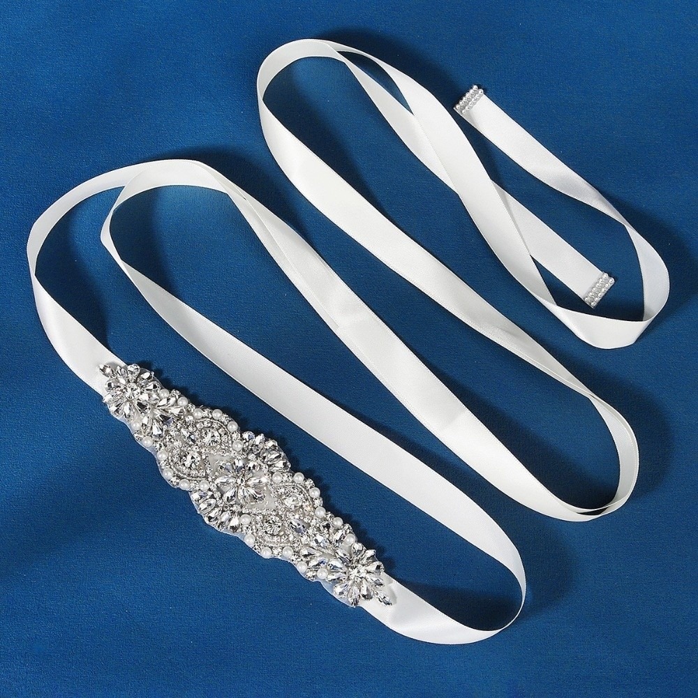 เข็มขัดแฟชั่นประดับริบบิ้นสีเง - Bridal Sash Ribbon บทวิจารณ์และราคา